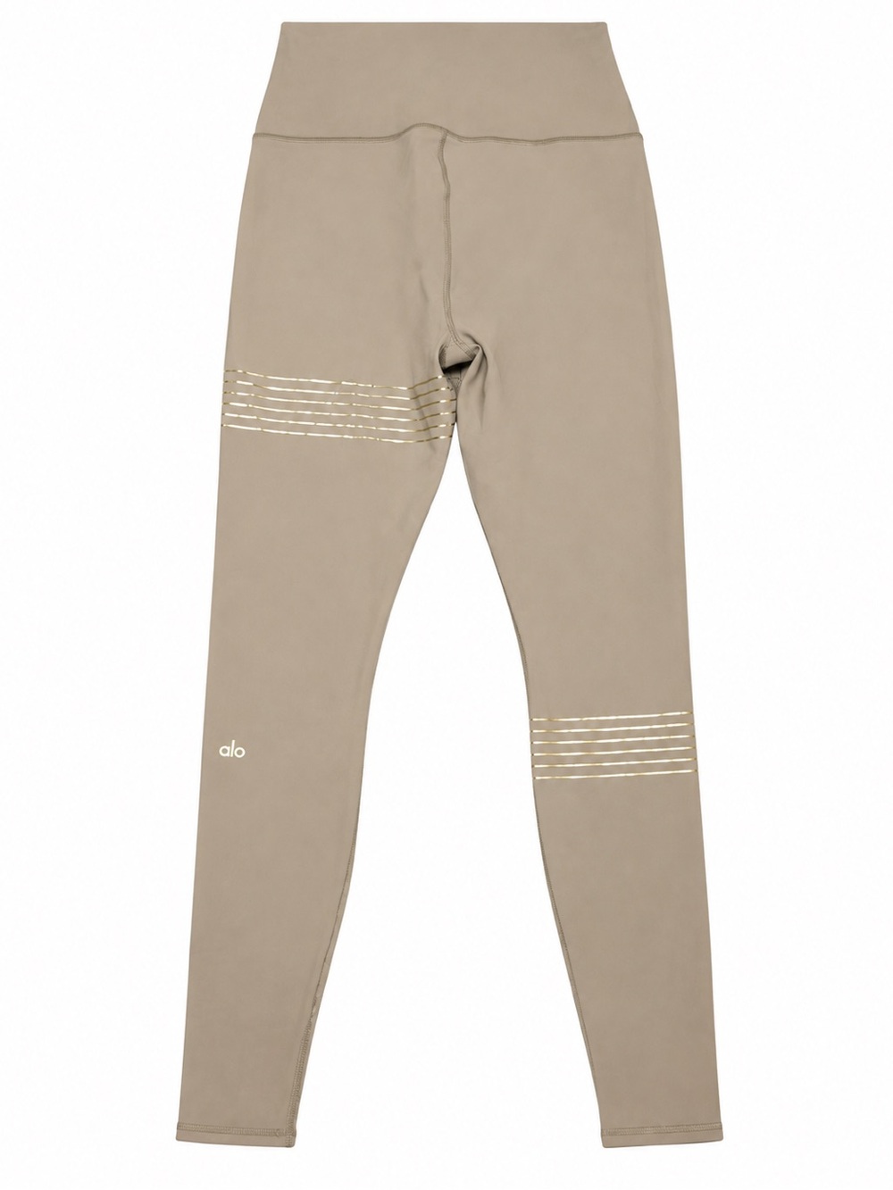ALO Yoga Taupe Leggings with Metallic Stripe Detail